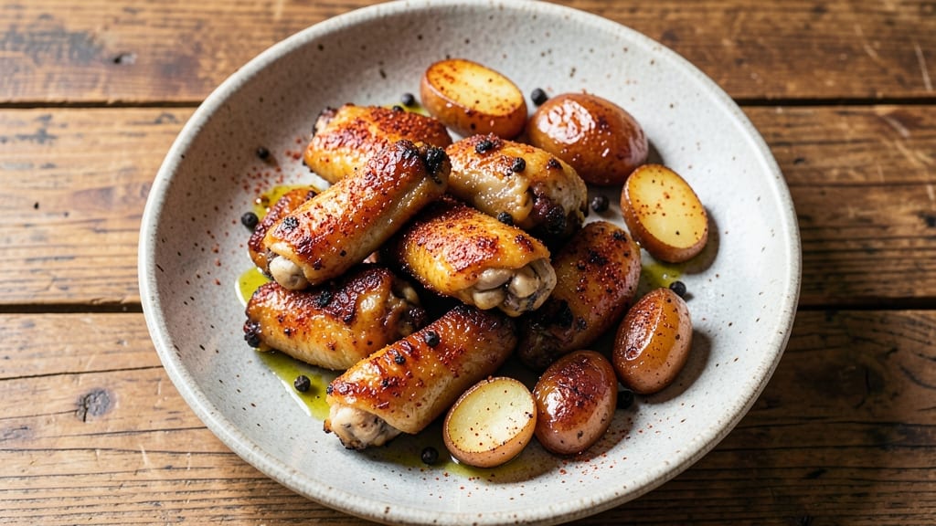 Baked Chicken Wings and Potatoes Recipe: Crispy-Skinned Roast with Fluffy Spuds in One Pan