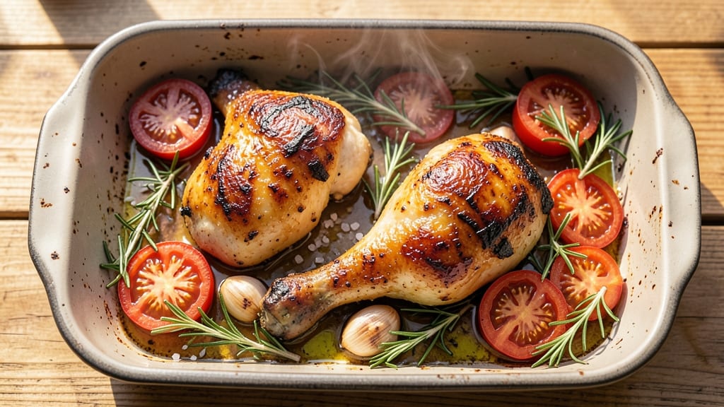 Baked Tomato Chicken Thighs Recipe: Sweet Roasted Tomatoes and Crispy Skin
