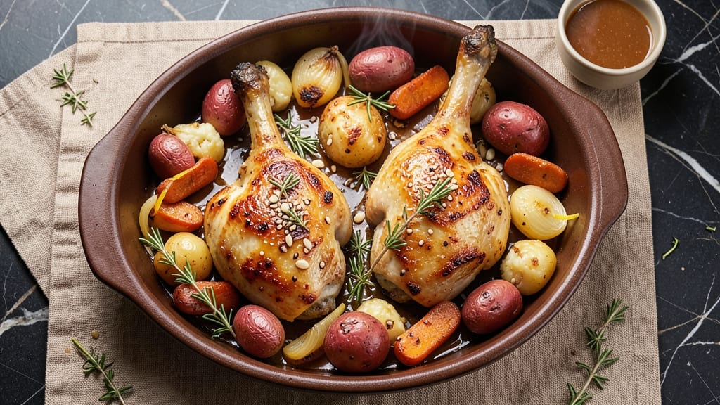 Baked Chicken Legs With Vegetables Recipe: Honey-Garlic Roast With Caramelized Roots