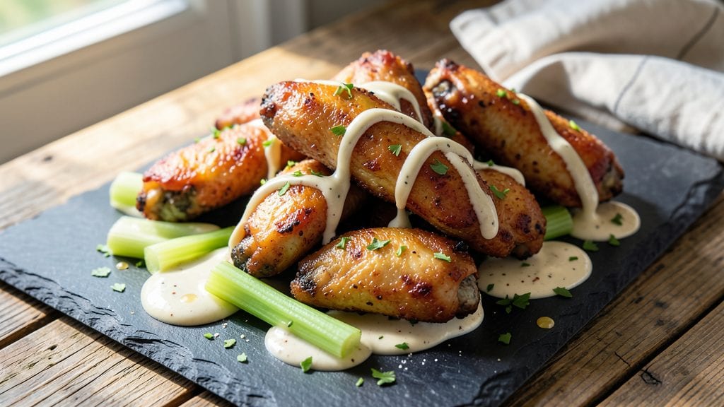 Boiled Chicken Wings Recipe: Crispy Celery Crown Over Tangy Ranch Bliss