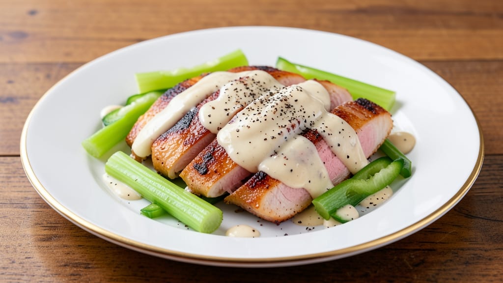 Campbell's Chicken Ala King Recipe: Crispy Celery Crown Over Vanilla-Mayo Bliss