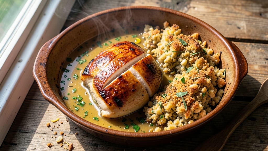 Baked Chicken Breast with Stove Top Stuffing Recipe: Juicy Chicken Stuffed with Savory Herb Breadcrumbs